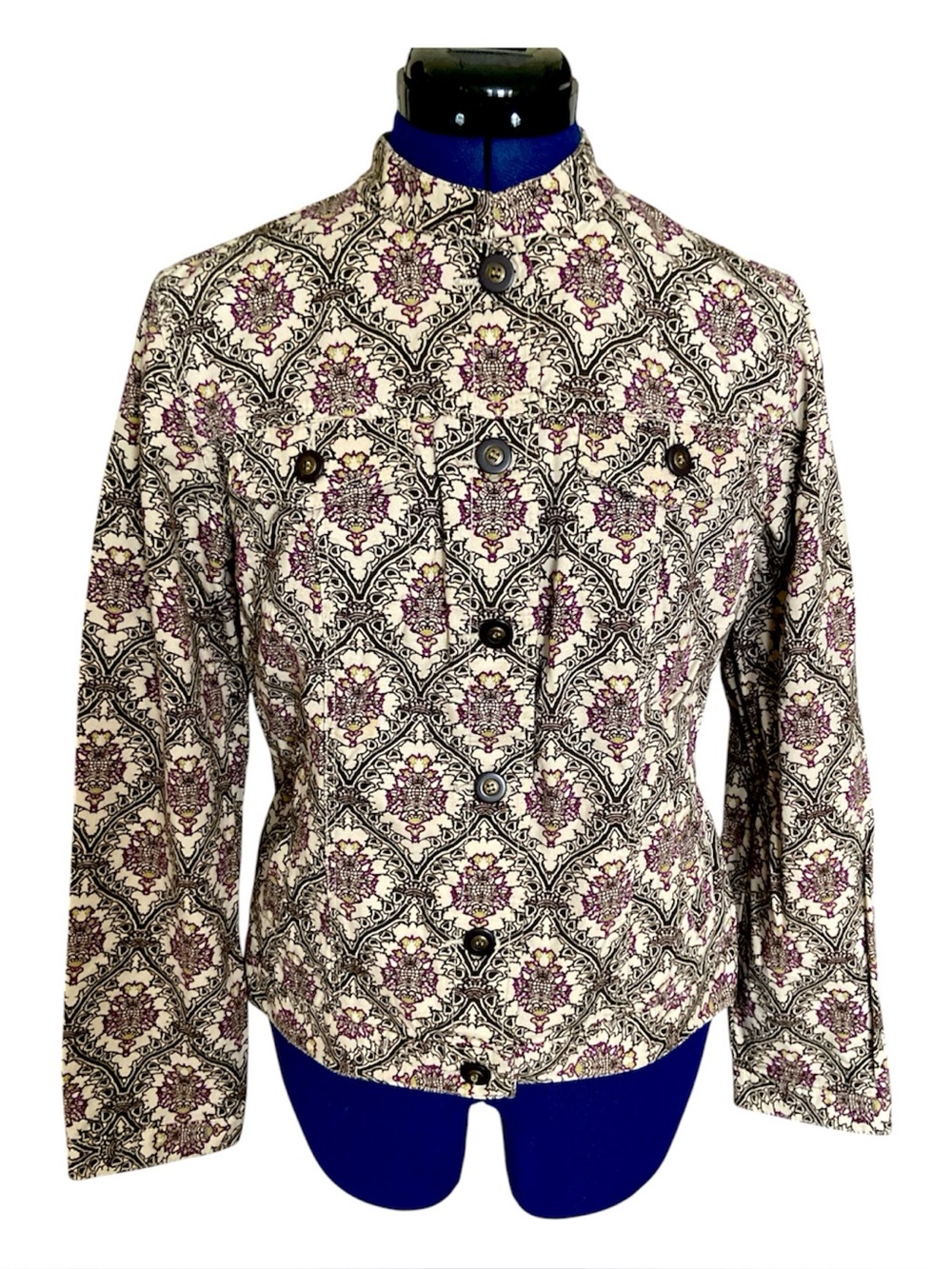 Charter‎ Club Jacket Purple and Olive Paisley Button Front size Medium